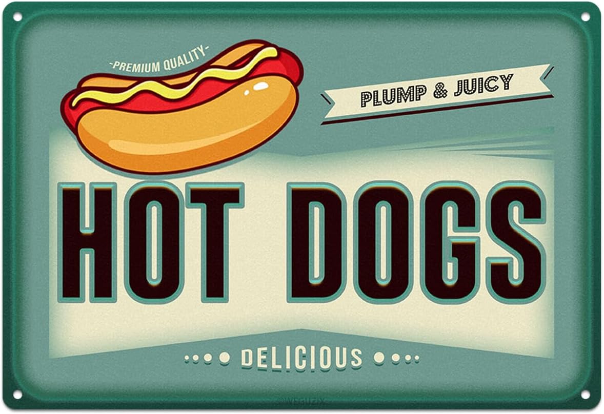 Food Snacks Corner - Funny Hot Dogs Metal Sign Retro
