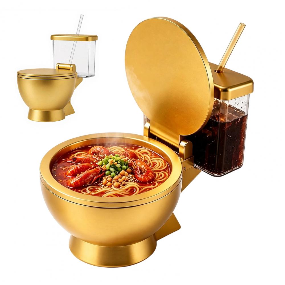 Food Snacks Drinks - Toilet Shaped Ramen Bowl Set, Built-in
