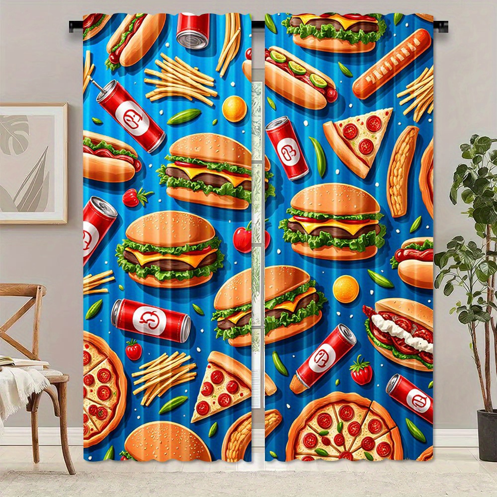 Fast Food Burger Pizza Curtain - Food Snacks Background 评论和价格