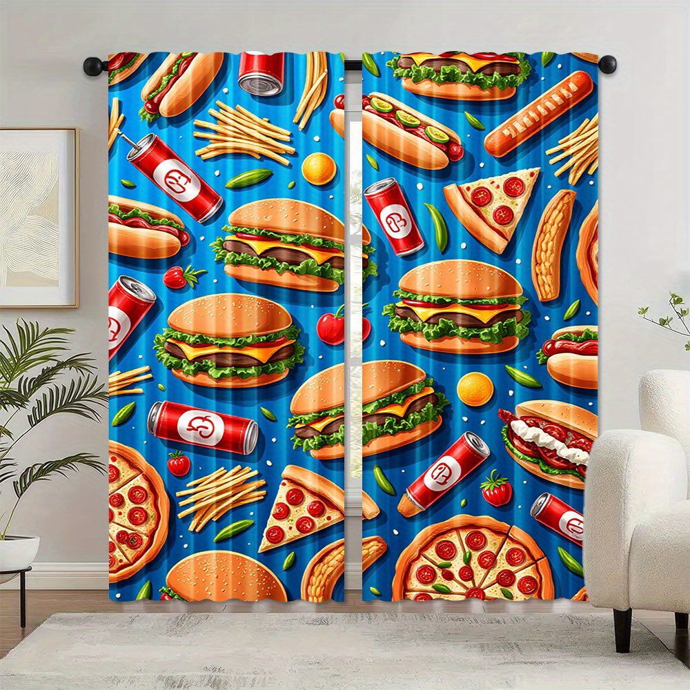 Fast Food Burger Pizza Curtain - Food Snacks Background 评论和价格