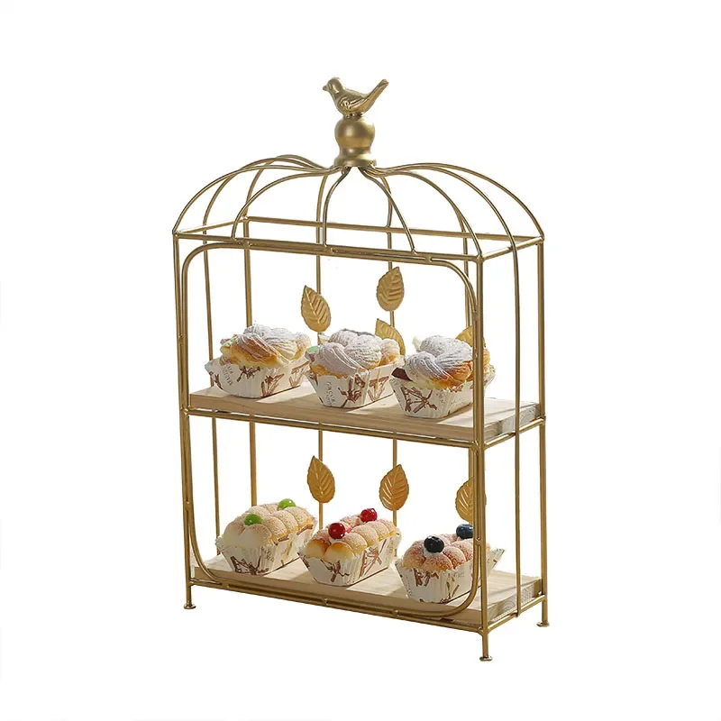 -Double Birdcage Wooden Desser - Food Snacks With Iron 评论和价格