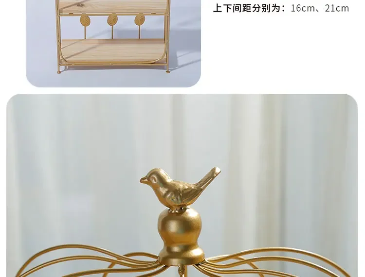 -Double Birdcage Wooden Desser - Food Snacks With Iron 评论和价格