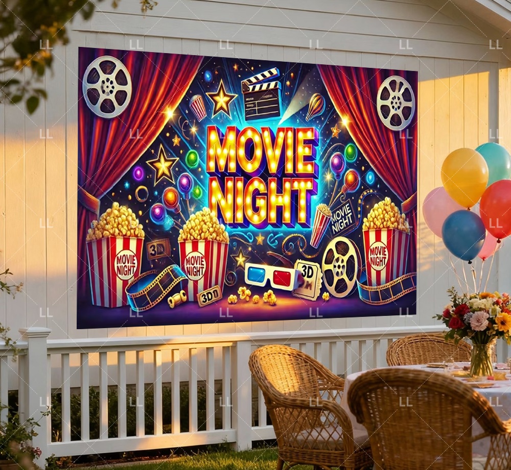 Vintage Cinema Movie Night Par - Food Snacks Background 评论和价格